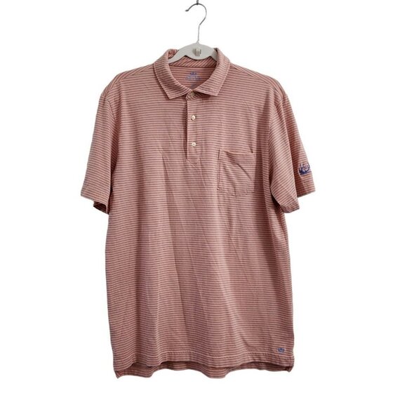 Peter Millar Polo Shirt Mens Medium Orange Striped Seaside Wash Golf Preppy - Picture 1 of 11